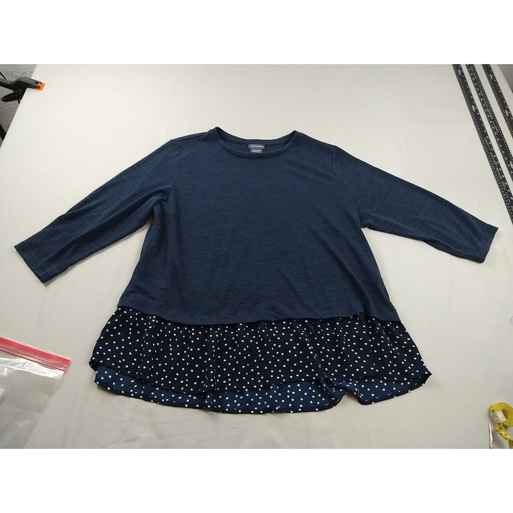 Van Heusen Top Ladies‎ XXL Blue W/Polka Dot Ruffled Hem XXL Long Sleeve (1319)